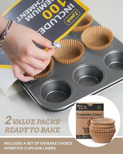 Bake Choice 2 Muffin Pan for Baking, Standard Cupcake Pan with 100