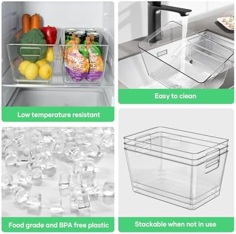 6 Pack Clear Plastic Storage Bins, 11" Large Pantry Organizer Bins