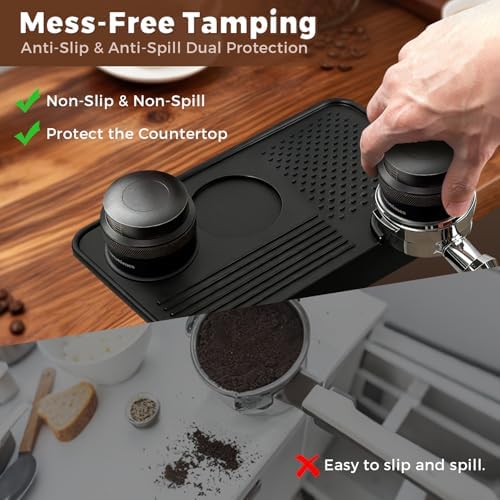 53mm Espresso Tamper with Black Silicone Tamping Mat Set, Stainless