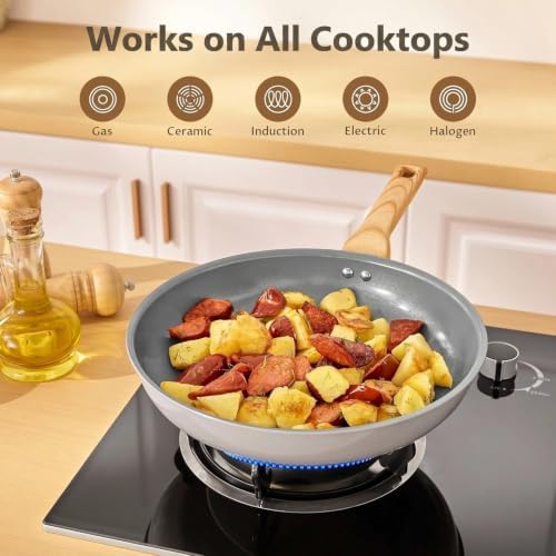 BLAZANT Non Stick Frying Pan Set with Lids, 5 Pcs Ceramic Nonstick Skillets