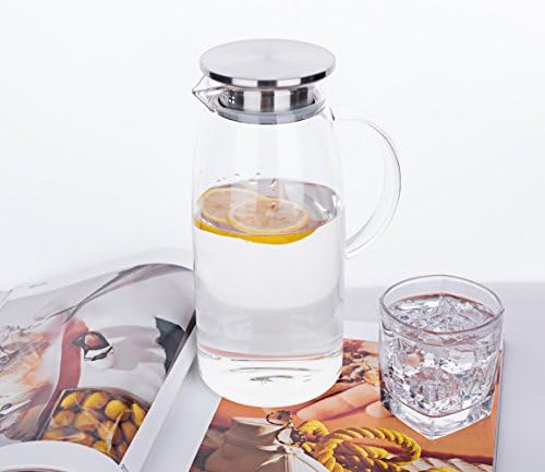 60 Ounces Glass Pitcher with Lid, Hot/Cold Water Jug, Juice Beverage