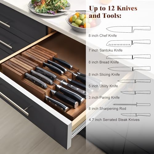 Acacia Wood In-Drawer Knife Block Without Knives