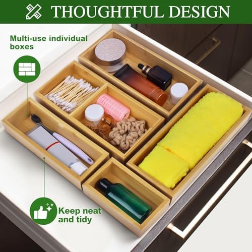 MapleGrace Bamboo Drawer Organizer Set, Individual Wood Storage