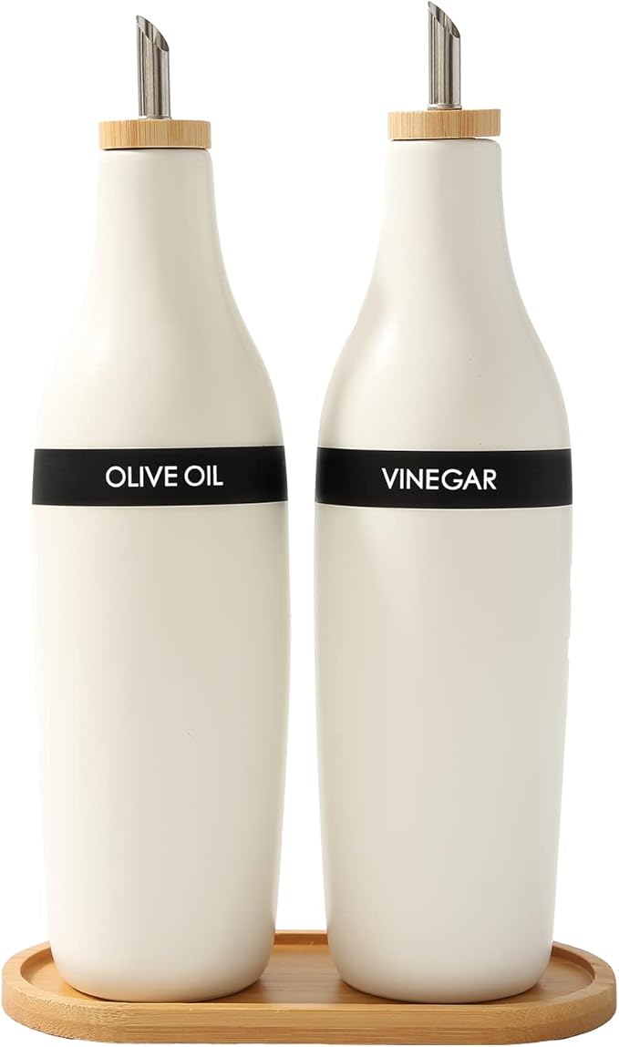 HOMCDALY Olive Oil and Vinegar Dispenser Set, Two 16oz Ceramic Oil Dispenser by HOME