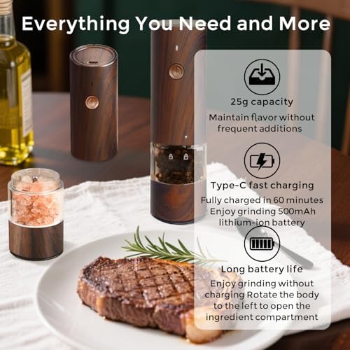 Electric Salt and Pepper Grinder Set, Wood Grain