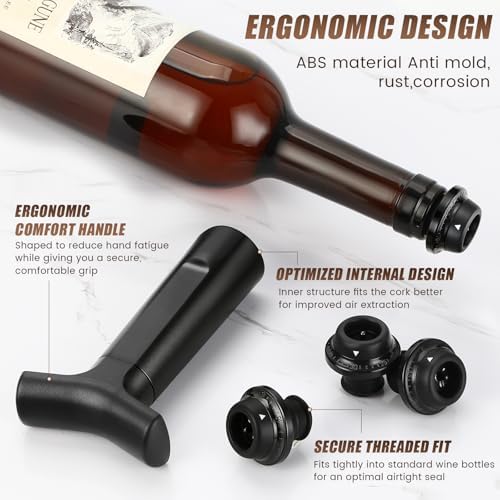 Wine Stopper, Wine Saver Vacuum Pump with 4 Reusable Stoppers, Wine