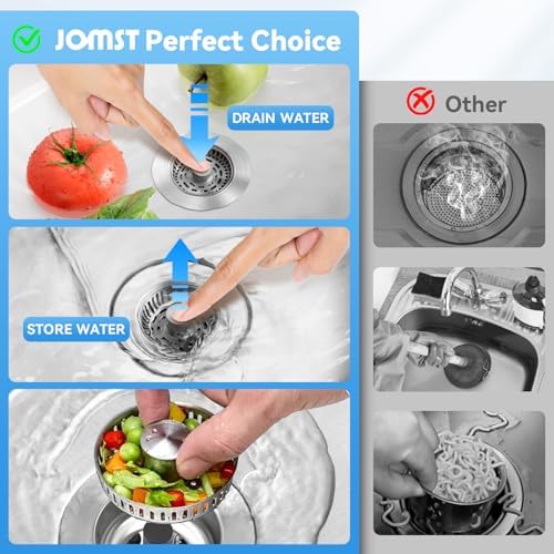 3-in-1 Stainless Steel Kitchen Sink Drain Strainer, JOMST Kitchen