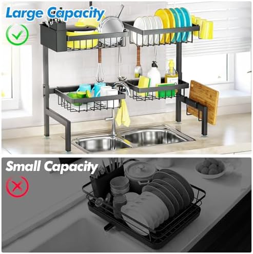 SNSLXH 4-Basket 2-Tier Over-Sink Dish Drying Rack, 26.57"-35"