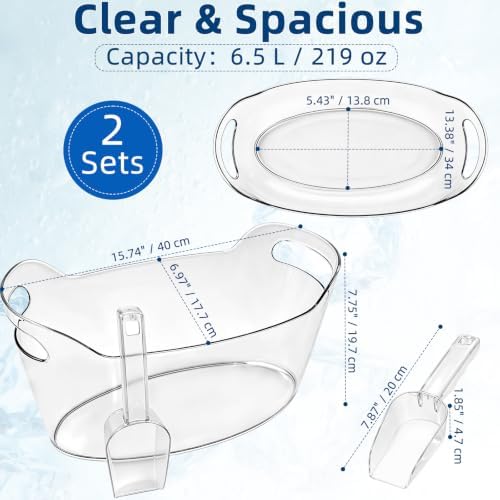 Cheardia 2 Pack Ice Bucket, 6.5 L Plastic Champagne Cooler for