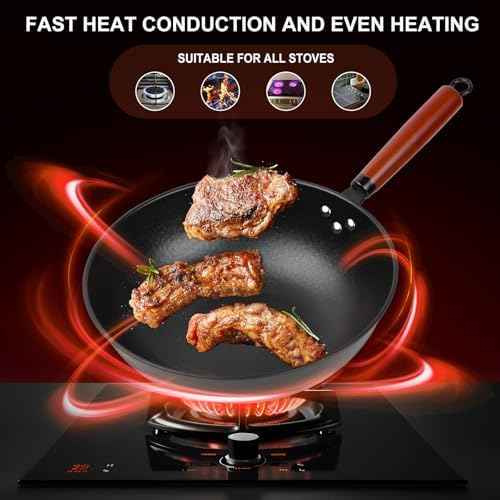 Wok, 13" Carbon Steel Woks & Stir-Fry Pans Nonstick with Glass Lid
