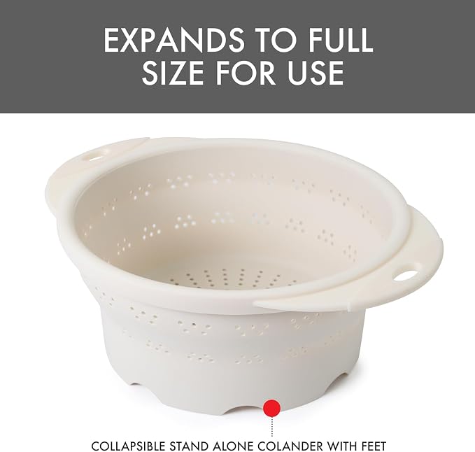 Dexas 10" Collapsible Silicone Colander in Cream, Kitchen Strainer - Image 5