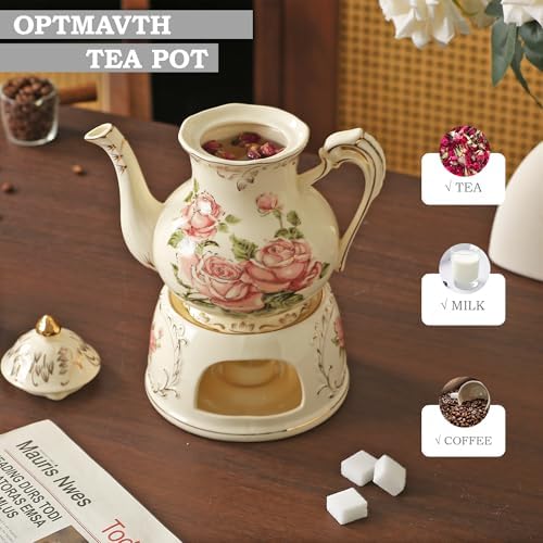 Vintage Ceramic Tea Pot, Heatable with Warmer, Decor for Party