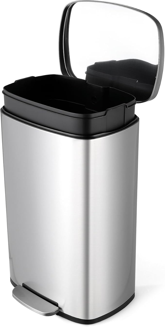8 Gal Kitchen Trash Can, 30L Recycling or Garbage Bin, Brushed Stainless Steel by ComfyCorner