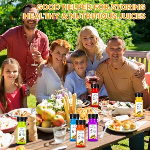50 Pcs 2oz Plastic Juice Bottles with Caps, 2oz Plastic Juice Bottles
