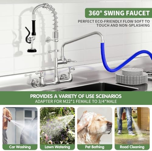 Commercial Sink Faucet, Wall Mount, Pre-Rinse Sprayer