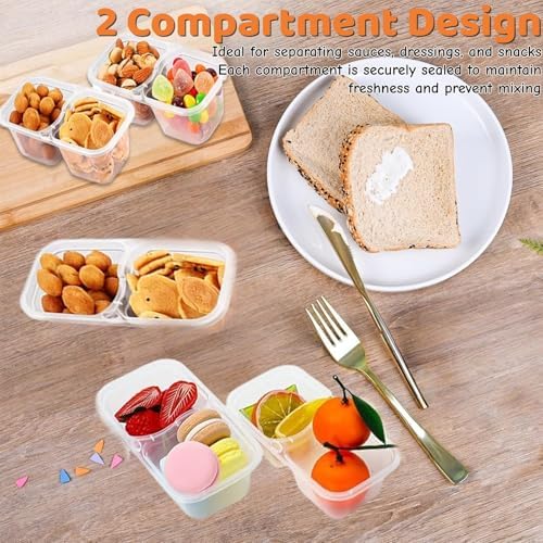 Snack Containers with Lids - 20PCS 2 Compartment Meal Prep Containers