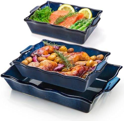 Peohud 3 Pack Casserole Dishes for Oven, Ceramic Baking Dishes with