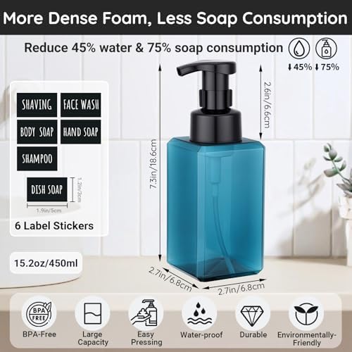 Segbeauty Plastic Square Foam Pump Bottle Refillable 15.2oz, 2pcs