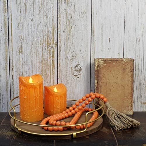 CVHOMEDECO. Decorative Tray with Golden Handle Round Wood Serving Tray