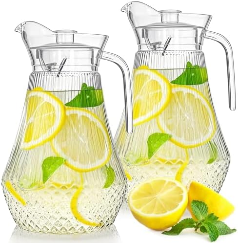 Lawei 2 Pack 68Oz / 2L Acrylic Pitcher, Clear Plastic Water Pitchers