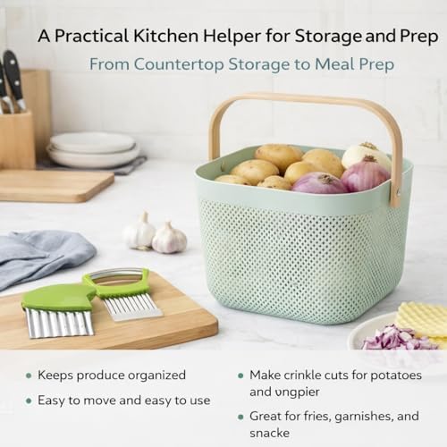 Potato and Onion Storage Bin Set, Produce Basket with Onion Slicer &