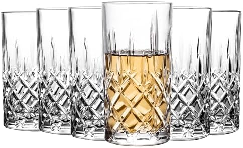 Highball Glasses Collins Tall Beverage Set of 6, 14 Ounce Cups