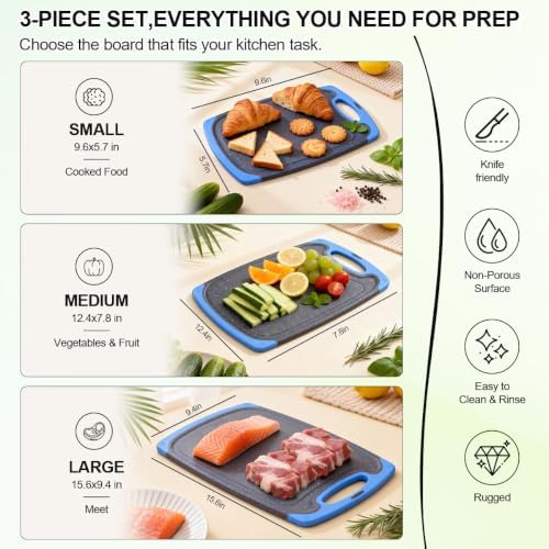 Viretang Non Slip Cutting Board Set For Kitchen, 3 Pieces, Dishwasher