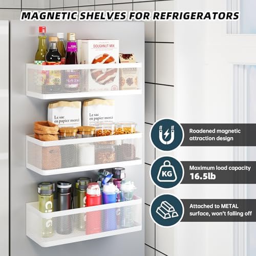 3-Pack White Magnetic Spice Racks for Refrigerator