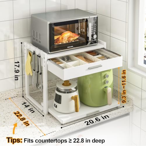 REALINN Microwave Stand with Pull-Out Drawer