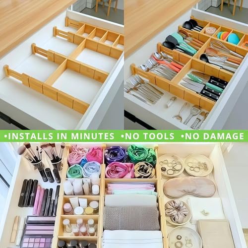 13.7-18.7" Expandable Bamboo Drawer Dividers with Inserts 4-Pack