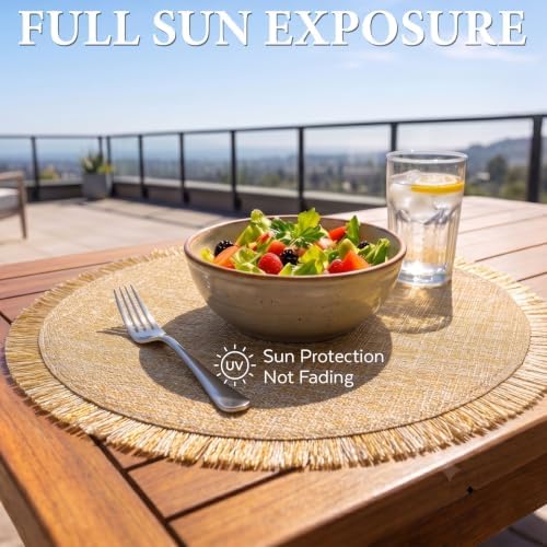 FAVE Gold Woven Placemats Set of 6, Washable Round Table Mats