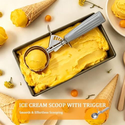 4 Pcs Ice Cream Scoop with Trigger 4 oz Stainless Steel Cookie Dough