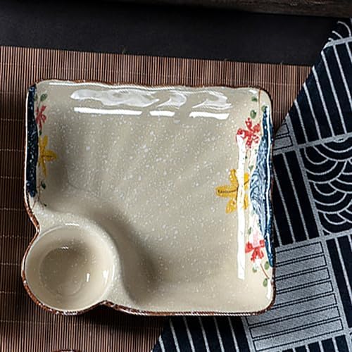 Ceramic Dumpling Plate with Dipping Saucer, Sushi Dish, Serving Plate