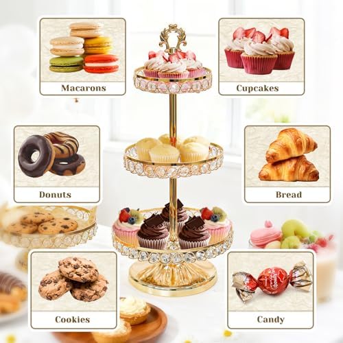 Round Metal Cupcake Tray Set, Crystal Dessert Display Stand for