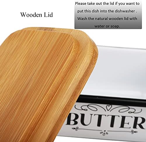 Yesland Butter Dish With Wooden Lid - Unbreakable Enamel Container