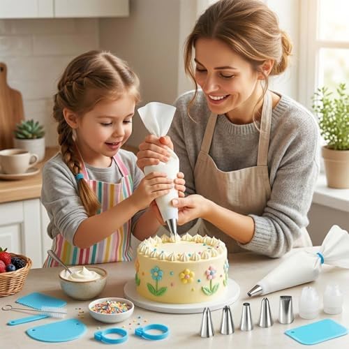 17-Piece Piping Bags and Tips Set, 2 Reusable 16 Inch Cotton Pastry