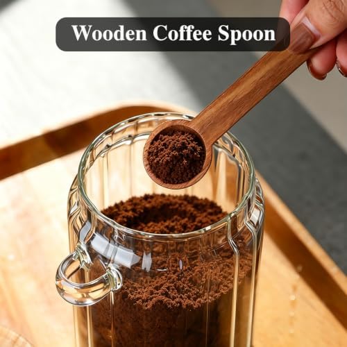 TIWPAJS Coffee Grounds Canister with Wooden Spoon and Lid, Ribbed