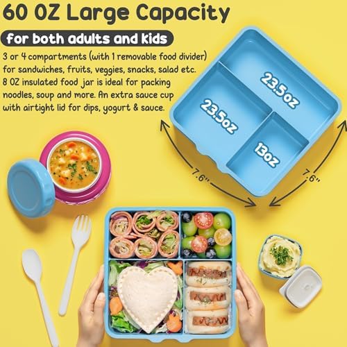 Fimibuke 60oz Leakproof Bento Lunch Box with 8.5oz Thermo
