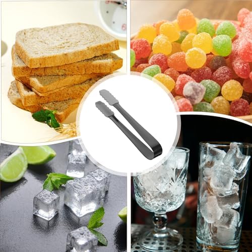 4pcs Stainless Steel Ice Cube Tongs with Black Silicone Sleeve