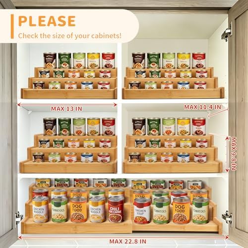 Expandable Bamboo Can Rack Organizer, 3 Tier Canned Food Storage for