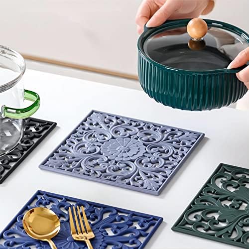 Silicone Trivets Mats for Hot Pots and Pans, Square Non Slip Mat for