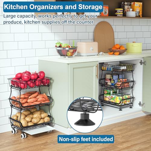 OKZEST 3-Tier Rolling Pantry Floor Organizers and Storage Cart with