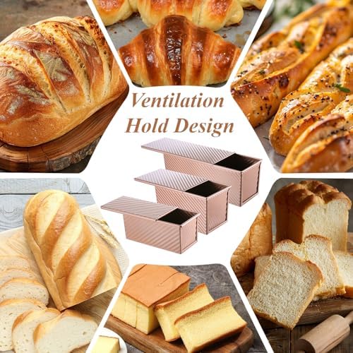 3Pcs Pullman Loaf Pan with Lid, Non-Stick, 2.2LB 1LB 0.5LB