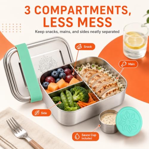 Piffny - Bento Box - Sage, 27oz / 0.8 L - Stainless Steel Lunch Box