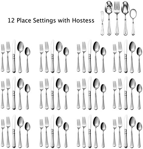 Mikasa French Countryside 65-Piece Flatware Set, Service for 12, 18/10 Stainless Steel Silverware Set with Hostess Serving Pieces, Dishwasher Safe