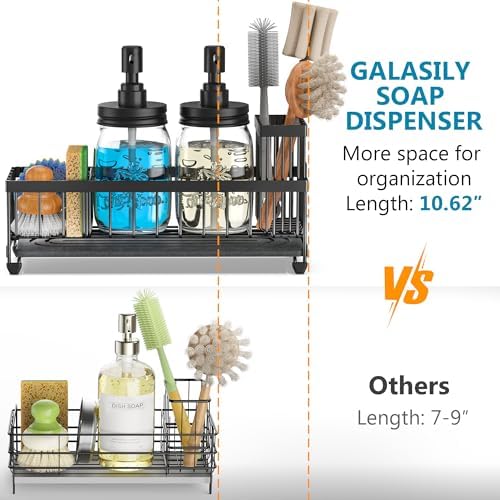 Galasily Mason Jar 16 oz Liquid Soap Dispenser Set, Black