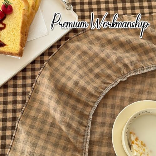 NSNLGSGC Tan Plaid Gingham Ruffled Tablecloth Rectangle 58"x84"