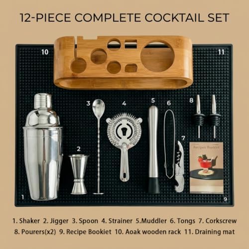 Cocktail Shaker Set Bar Bartending Tool Set with Stand | Includes