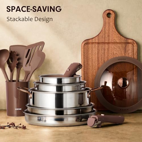 CAROTE 22pcs Hybrid Nonstick Pots and Pans Set, Stainless Steel