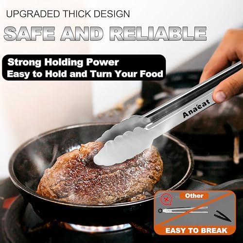 Anaeat Stainless Steel Locking Tongs, Set of 3